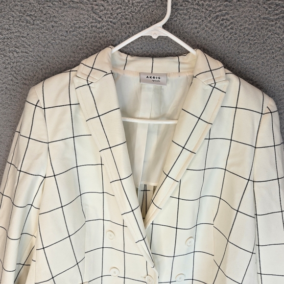 Akris Punto Cream & Black Windowpane Jacket Womens Sz 16 Partially Lined Pockets - Picture 3 of 16